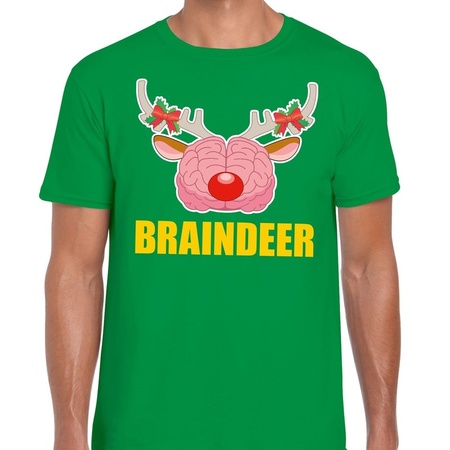 Foute Kerst t-shirt braindeer groen voor heren