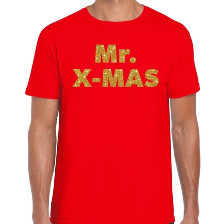 Foute Kerst t-shirt Mr X-mas goud glitter / rood heren