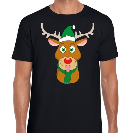 Christmas t-shirt Rudolph with green X-mas hat black woman