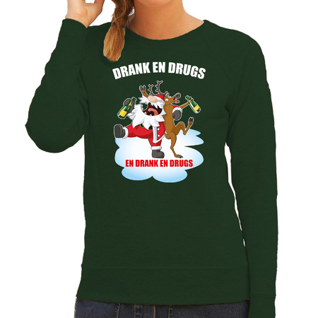 Christmas sweater Drank en drugs green for women