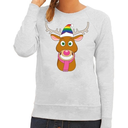 Christmas sweater Gay Rudolph gray woman