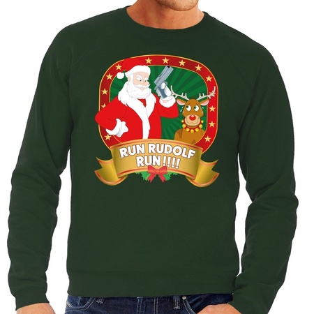 Merry Christmas sweater green Run Rudolf Run for men