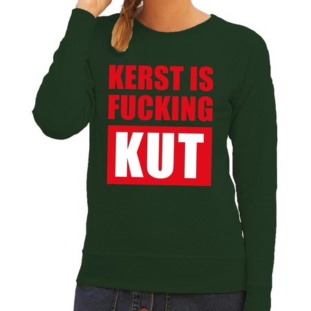 Christmas sweater Kerst Is Fucking Kut green ladies