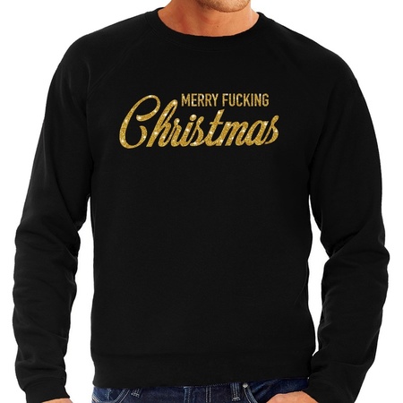 Black Christmas sweater Merry Fucking Christmas gold for men