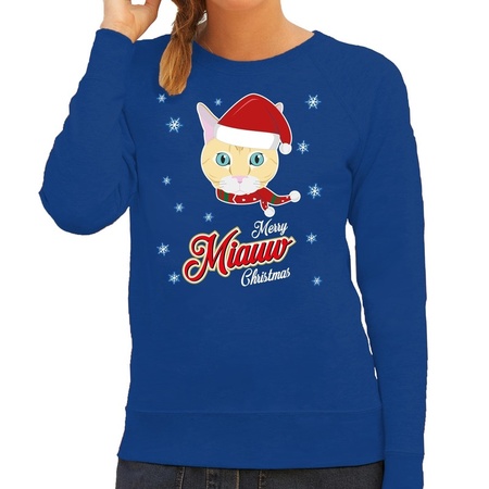 Christmas sweater Merry Miauw Christmas blue for women