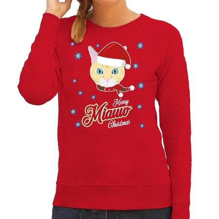 Christmas sweater Merry Miauw Christmas red for women