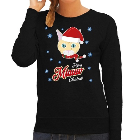 Christmas sweater Merry Miauw Christmas black for women