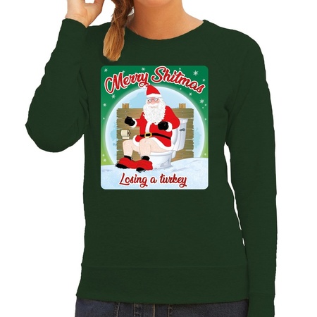 Christmas sweater merry shitmas green for women