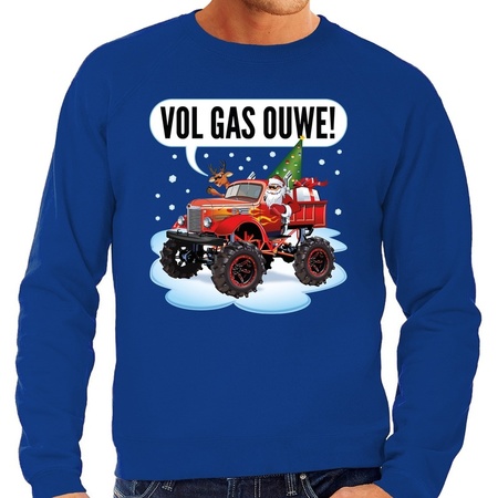 Christmas sweater monstertruck santa blue for men