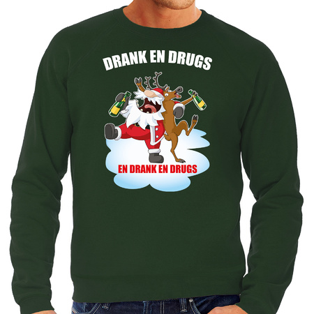 Foute Kersttrui / outfit Drank en drugs groen voor heren