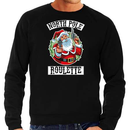 Foute Kersttrui / outfit Northpole roulette zwart voor heren