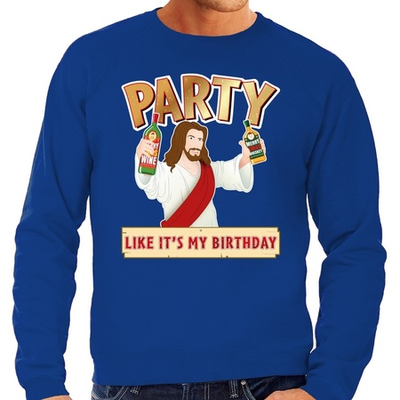 Foute Kersttrui Party Jezus blauw voor heren
