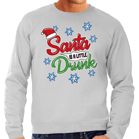 Foute Kersttrui Santa is a little drunk grijs voor heren