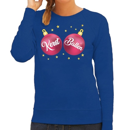 Christmas sweater blue with pink Kerst Ballen for women