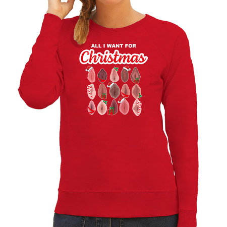 Foute kersttrui/sweater voor dames - All I want for Christmas - vagina - rood