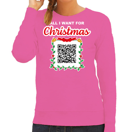 Foute kersttrui/sweater voor dames - QR code - Een lekkere gast - roze - kerstsweater
