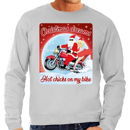 Foute kersttrui voor motorliefhebbers hot chicks grijs heren