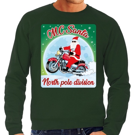 Foute Kersttrui voor motorliefhebbers MC Santa groen voor heren