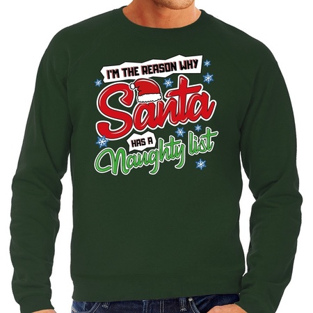 Foute Kersttrui why santa has a naughty list groen voor heren