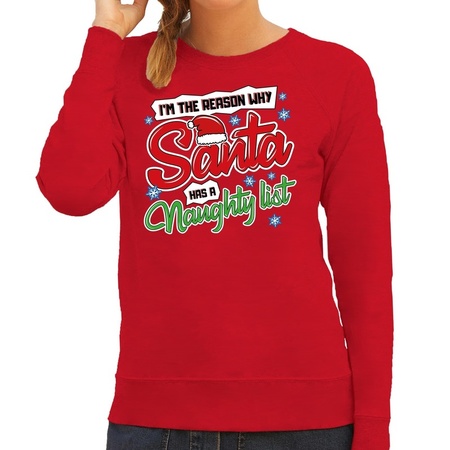 Christmas sweater why Santa has a naughty list red for women