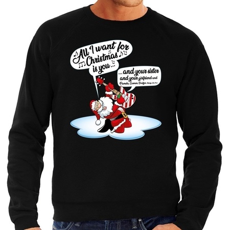 Christmas sweater singing santa with guitar black for men