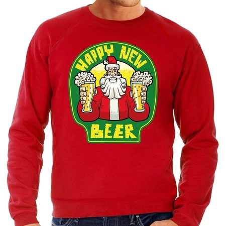 Foute Nieuwjaar / Kersttrui happy new beer / bier rood heren