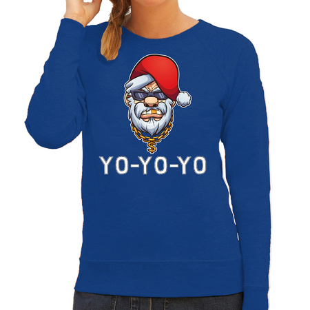 Gangster / rapper Santa foute Kerstsweater / outfit blauw voor dames