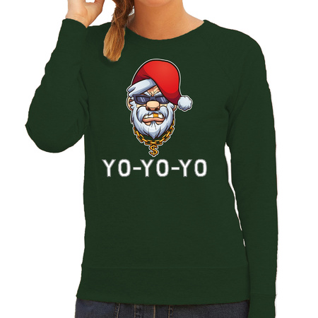 Gangster / rapper Santa foute Kerstsweater / outfit groen voor dames