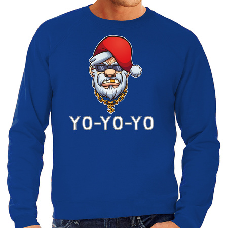 Gangster / rapper Santa Christmas sweater blue for men