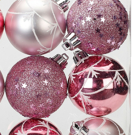 Gedecoreerde kerstballen - 9x st - 6 cm - kunststof - roze