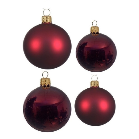 Glazen kerstballen pakket donker rood glans/mat 38x stuks 4 en 6 cm