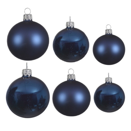 Glazen kerstballen pakket donkerblauw glans/mat 26x stuks diverse maten