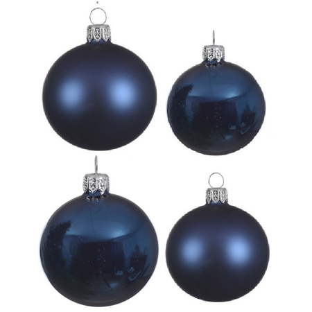 Glazen kerstballen pakket donkerblauw glans/mat 38x stuks 4 en 6 cm