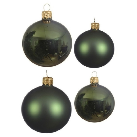 Glass Christmas boubles set 38x pieces dark green 4 and 6 cm