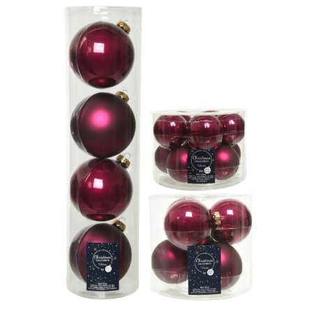 Glazen kerstballen pakket framboos roze glans/mat 26x stuks diverse maten