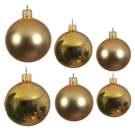Glazen kerstballen pakket goud glans/mat 26x stuks diverse maten