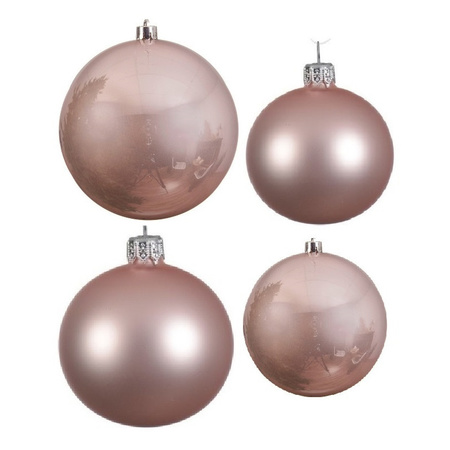 Glazen kerstballen pakket lichtroze glans/mat 38x stuks 4 en 6 cm