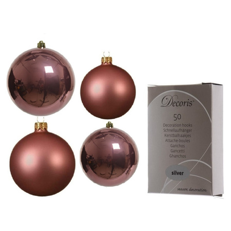 Glazen kerstballen pakket oud roze glans/mat 38x stuks 4 en 6 cm inclusief haakjes