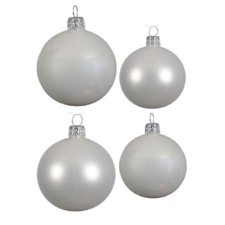 Glazen kerstballen pakket winter wit glans/mat 38x stuks 4 en 6 cm