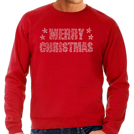 Christmas sweater red Merry Christmas glitter stones for men
