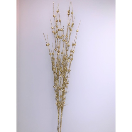 Gouden glitter kunstbloemen kunsttak 76 cm met LED verlichting