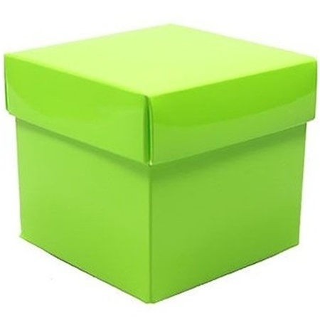 Set 4 green gift box 10 cm and silver ribbon 25 mm 