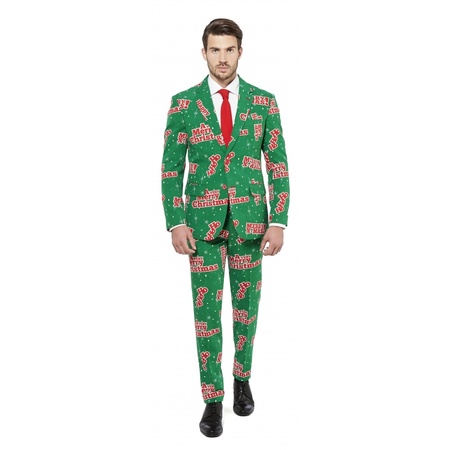Heren kostuum groen met kerst print voor kerst bestellen, Kerst decoratie winkel met kostuum met print
