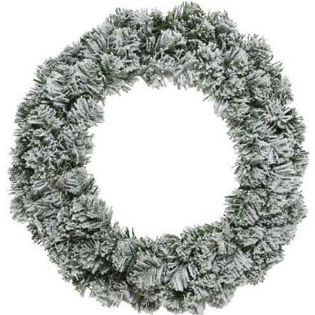 Groen/witte kerstkrans 40 cm Imperial kunstsneeuw met ijzeren hanger