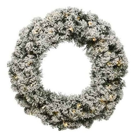 Christmas wreath 60 cm - green with led - snowy - with gold hanger