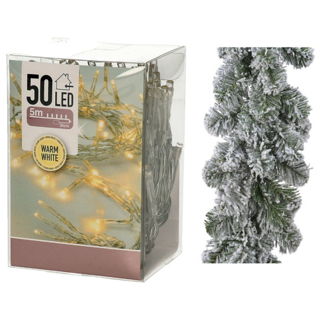 Green pine garlands 270 x 25 cm incl. Christmas lights warm white 50 lights