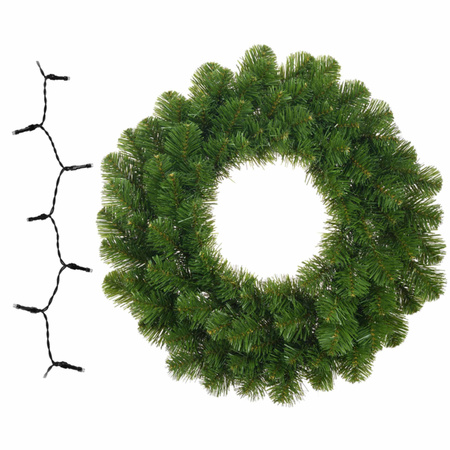 Green christmas pine wreath 45 cm with colored lights