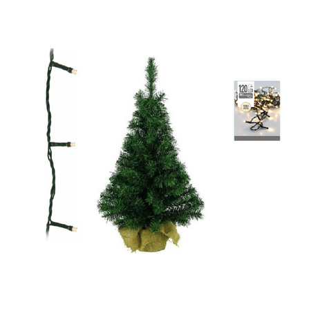 Green artificial tree 90 cm including warm white christmas lights