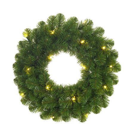 Groene verlichte kerstkransen/deurkransen met 30 LEDS 60 cm met ijzeren hanger