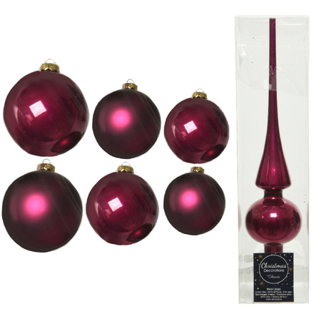 Groot pakket glazen kerstballen 50x framboos roze glans/mat 4-6-8 cm met piek glans